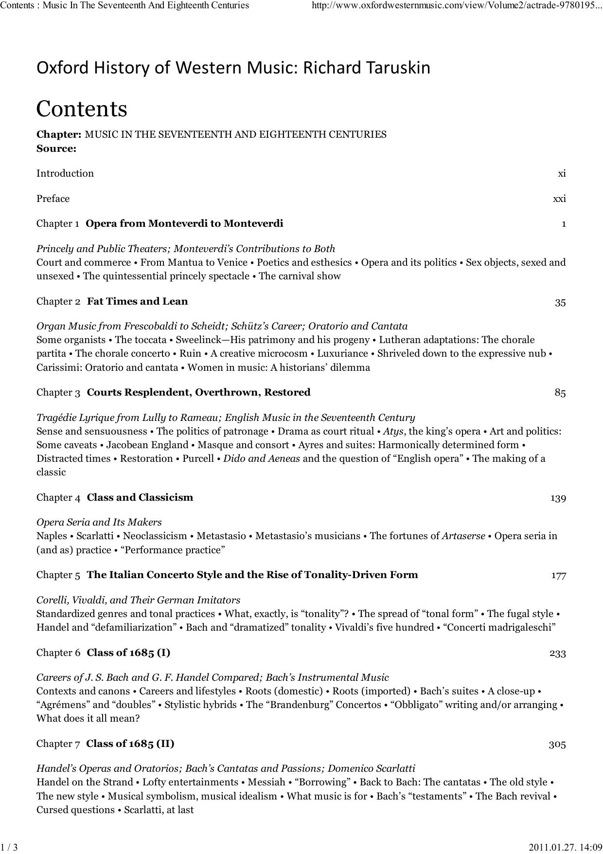 Music in the Seventeenth and Eighteenth Centuries by Richard Taruskin