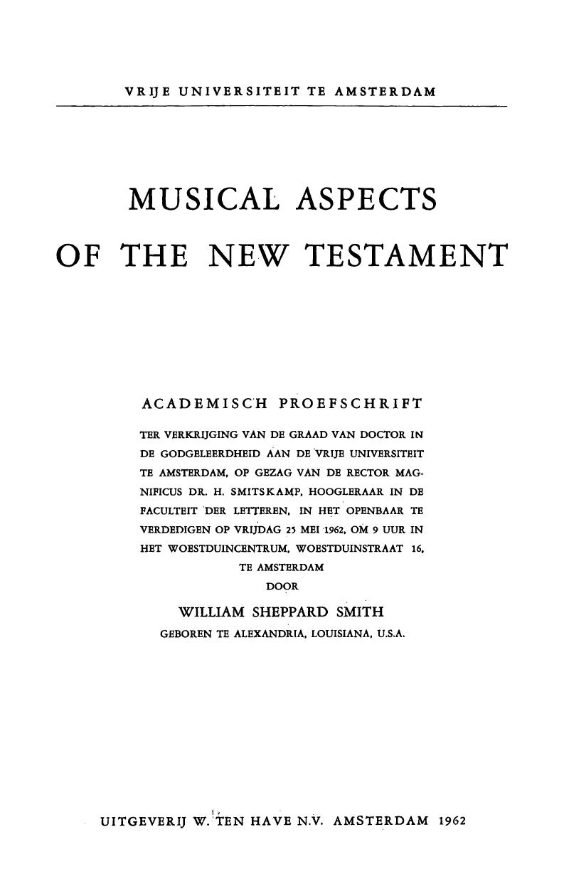 Musical Aspects of the New Testament by William Sheppard Smith