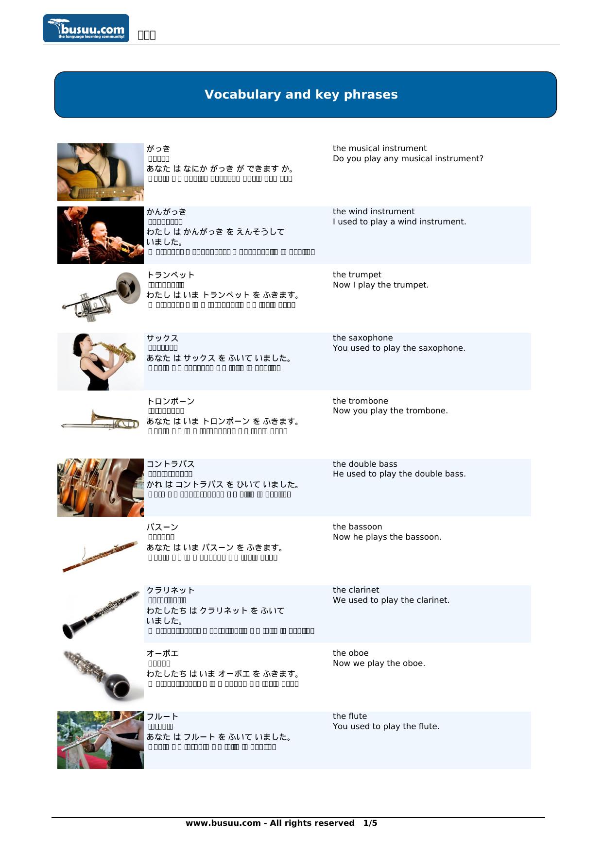 Musical instruments by busuu.com