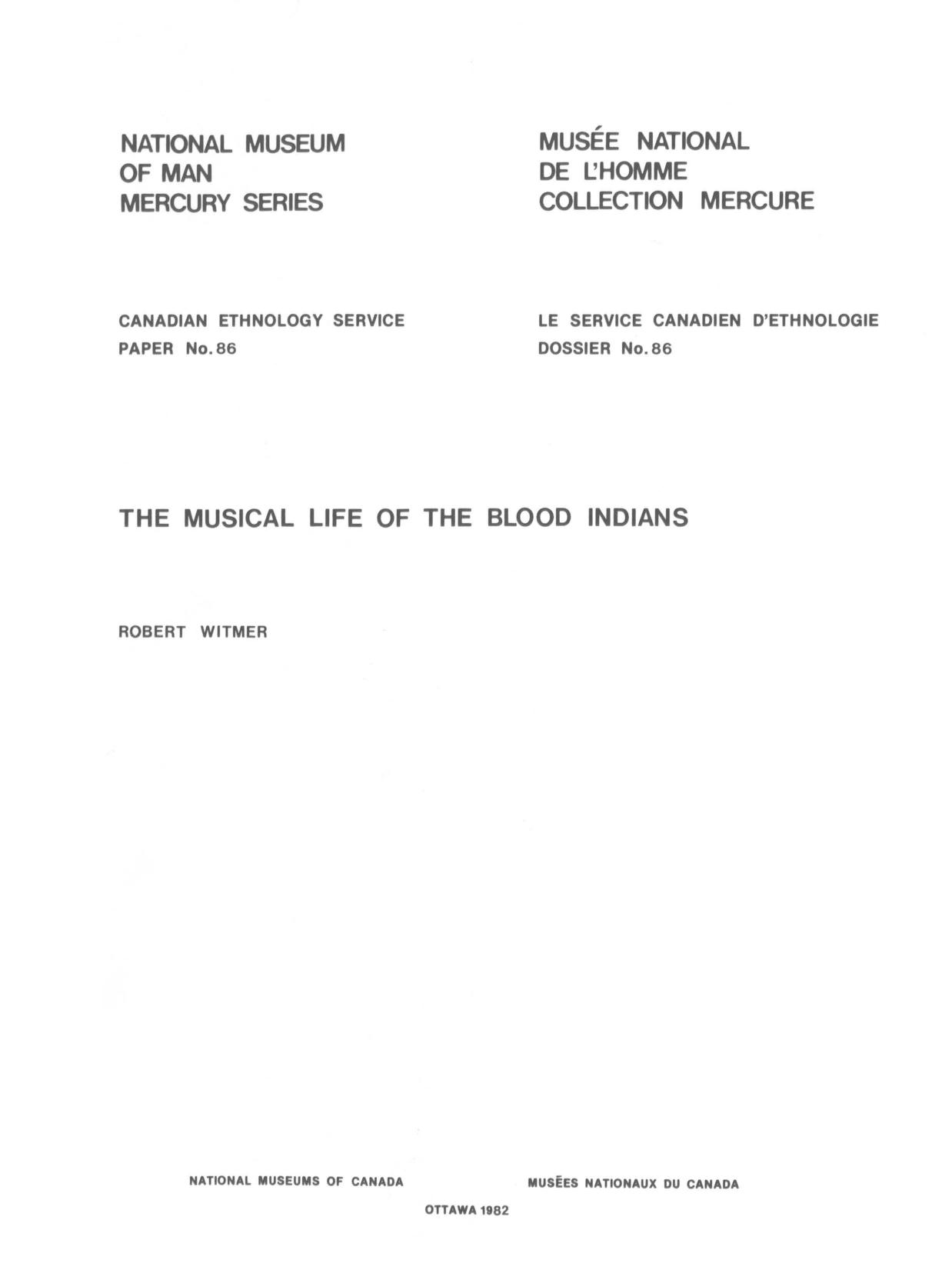 Musical life of the Blood Indians by Robert Witmer