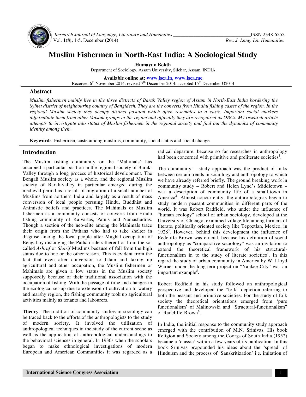 Muslim Fishermen in North-East India A Sociological Study by Humayun Bokth