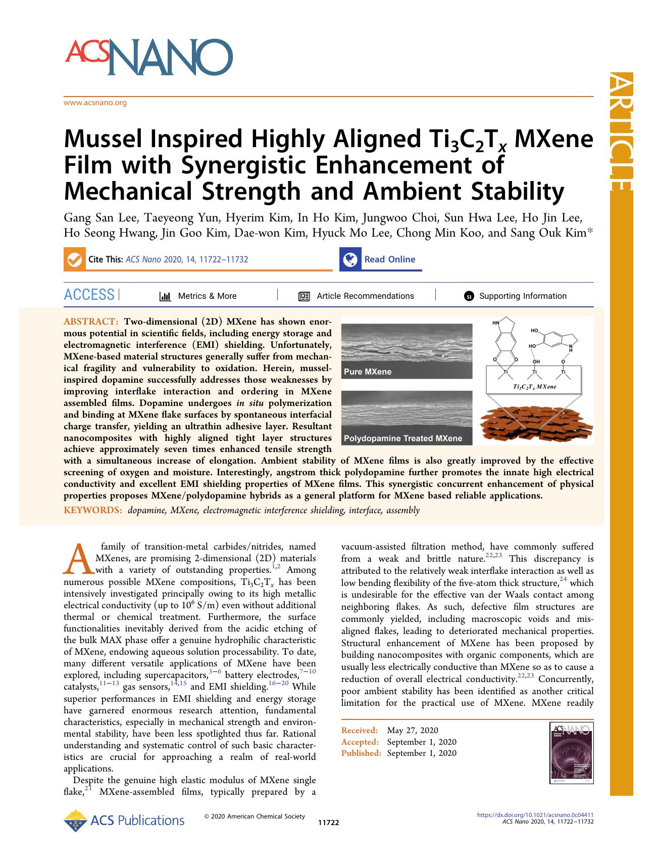 Mussel Inspired Highly Aligned Ti3C2Tx MXene Film with Synergistic Enhancement of Mechanical Strength and Ambient Stability by unknow