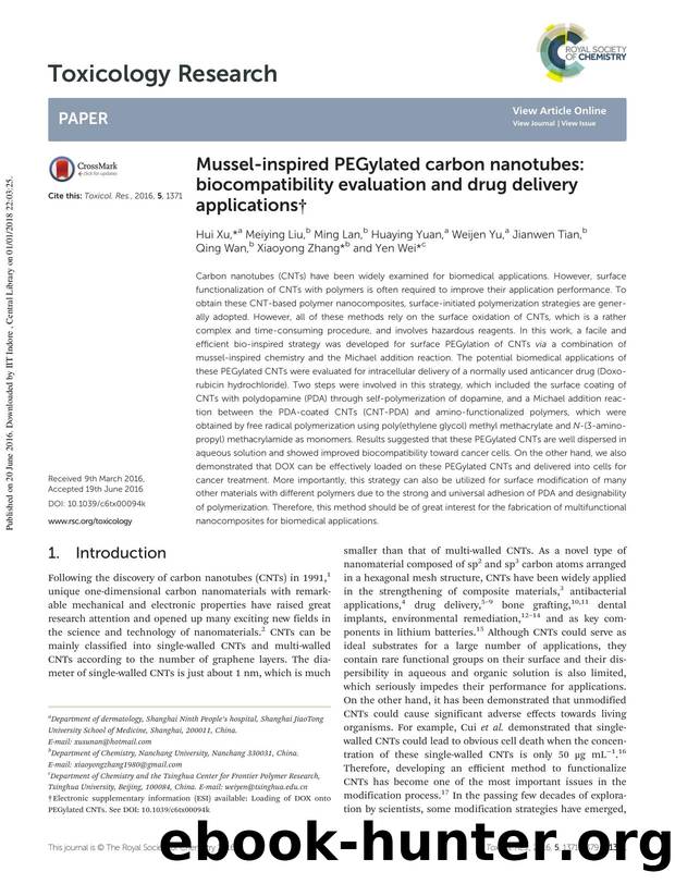 Mussel-inspired PEGylated carbon nanotubes: biocompatibility evaluation and drug delivery applications by unknow