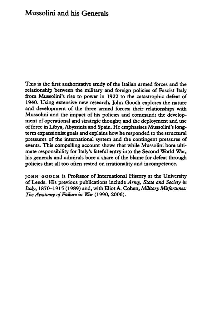 Mussolini and His Generals: The Armed Forces and Fascist Foreign Policy, 1922-1940 by John Gooch