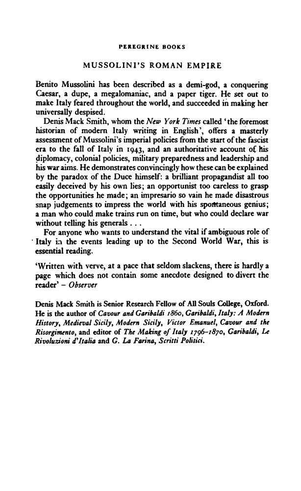 Mussolini's Roman Empire by Denis Mack Smith