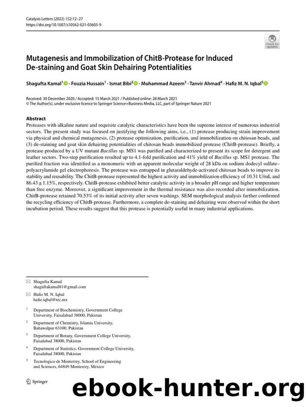 Mutagenesis and Immobilization of ChitB-Protease for Induced De-staining and Goat Skin Dehairing Potentialities by unknow
