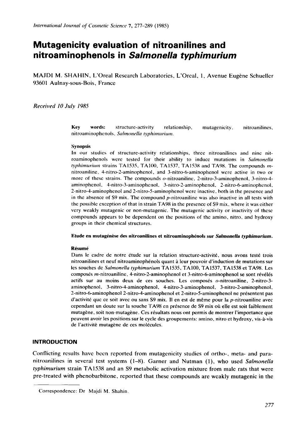 Mutagenicity evaluation of nitroanilines and nitroaminophenols in Salmonella typhimurium by Unknown