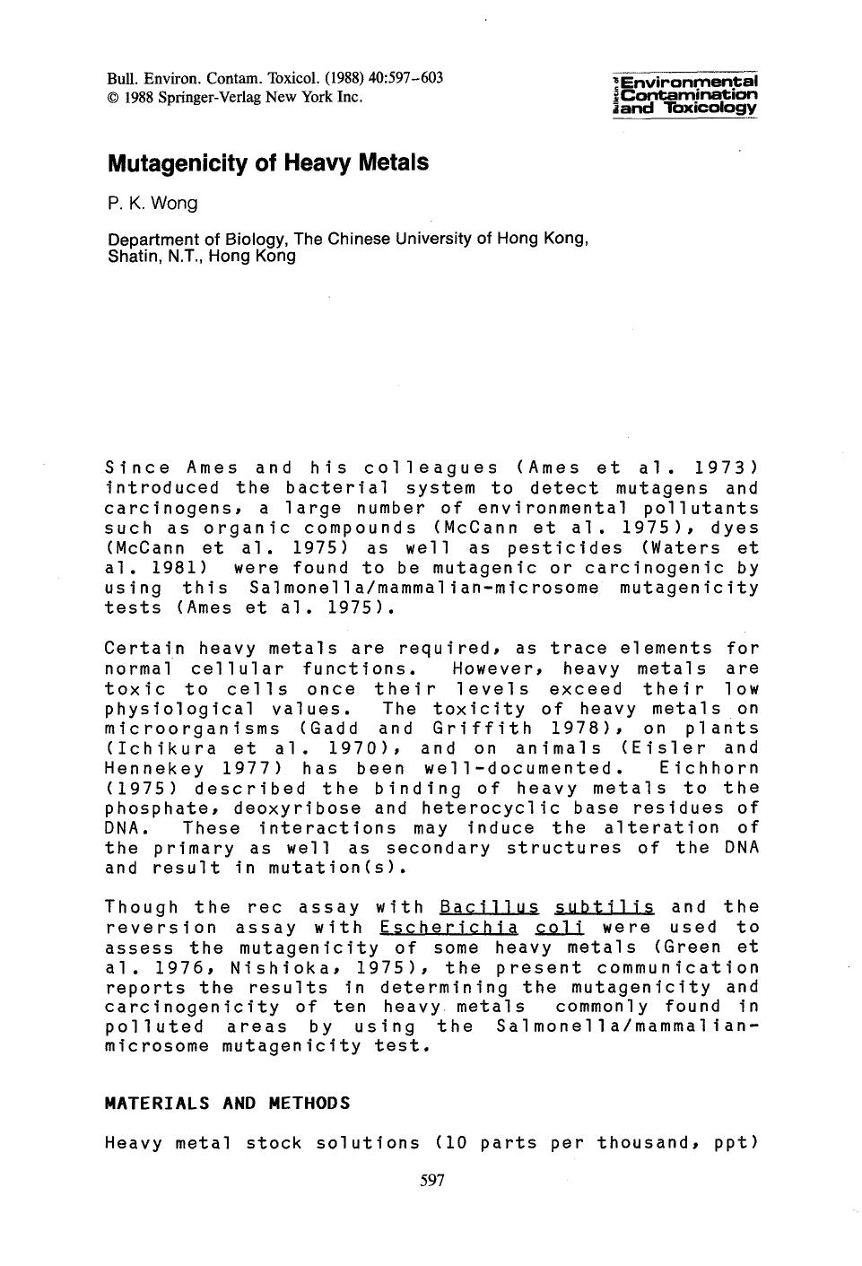 Mutagenicity of heavy metals by Unknown