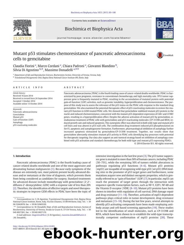 Mutant p53 stimulates chemoresistance of pancreatic adenocarcinoma cells to gemcitabine by unknow
