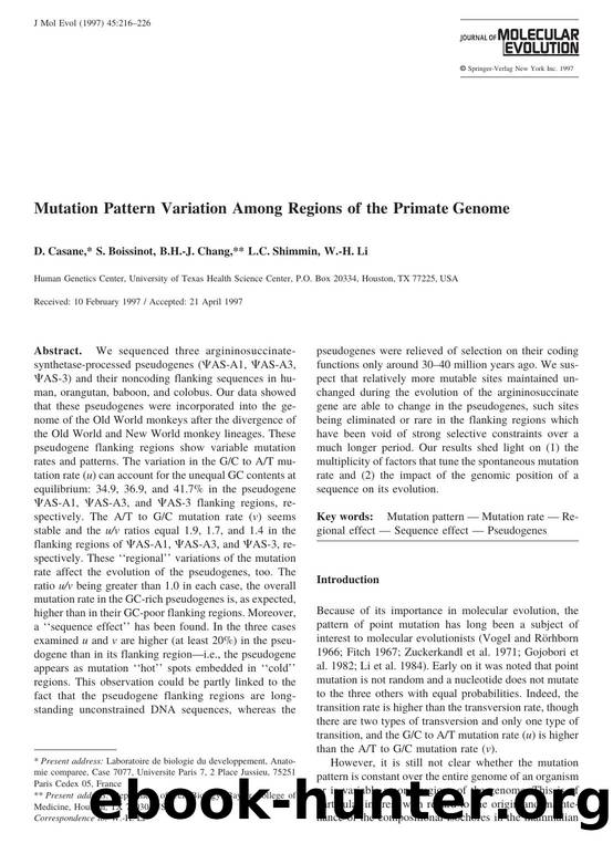 Mutation Pattern Variation Among Regions of the Primate Genome by Casane D. et al