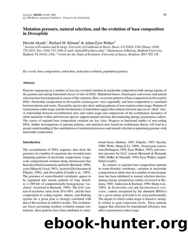 Mutation pressure, natural selection, and the evolution of base composition in Drosophila by Unknown