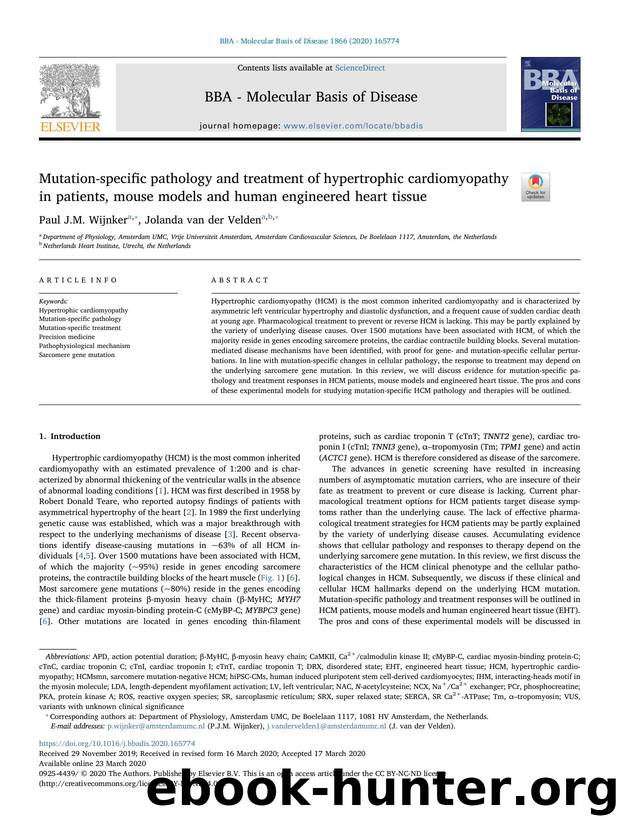 Mutation-specific pathology and treatment of hypertrophic cardiomyopathy in patients, mouse models and human engineered heart tissue by Paul J.M. Wijnker & Jolanda van der Velden