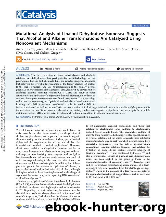 Mutational Analysis of Linalool Dehydratase Isomerase Suggests That Alcohol and Alkene Transformations Are Catalyzed Using Noncovalent Mechanisms by unknow
