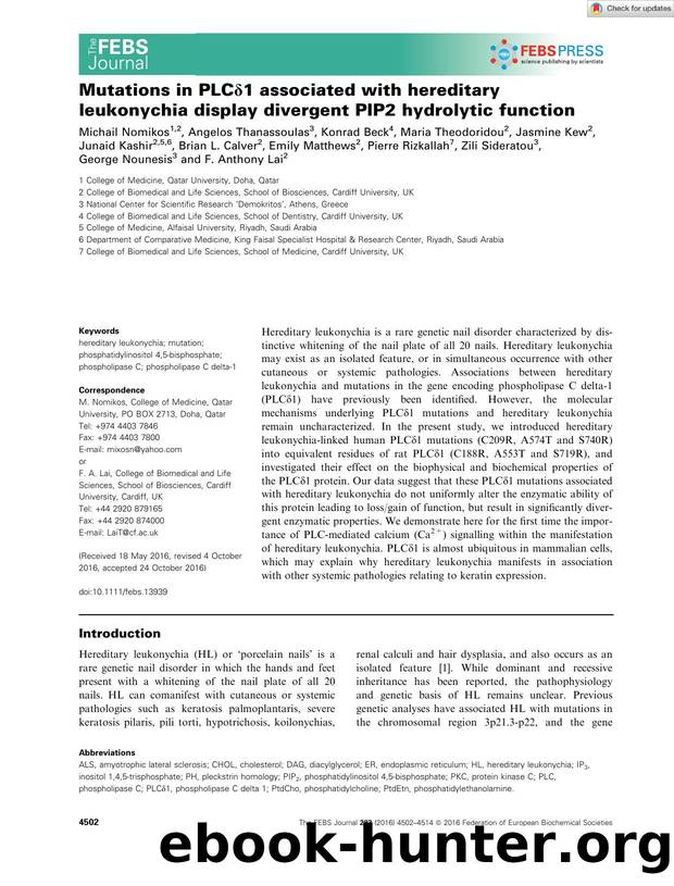 Mutations in PLCÎ´1 associated with hereditary leukonychia display divergent PIP2 hydrolytic function by Unknown
