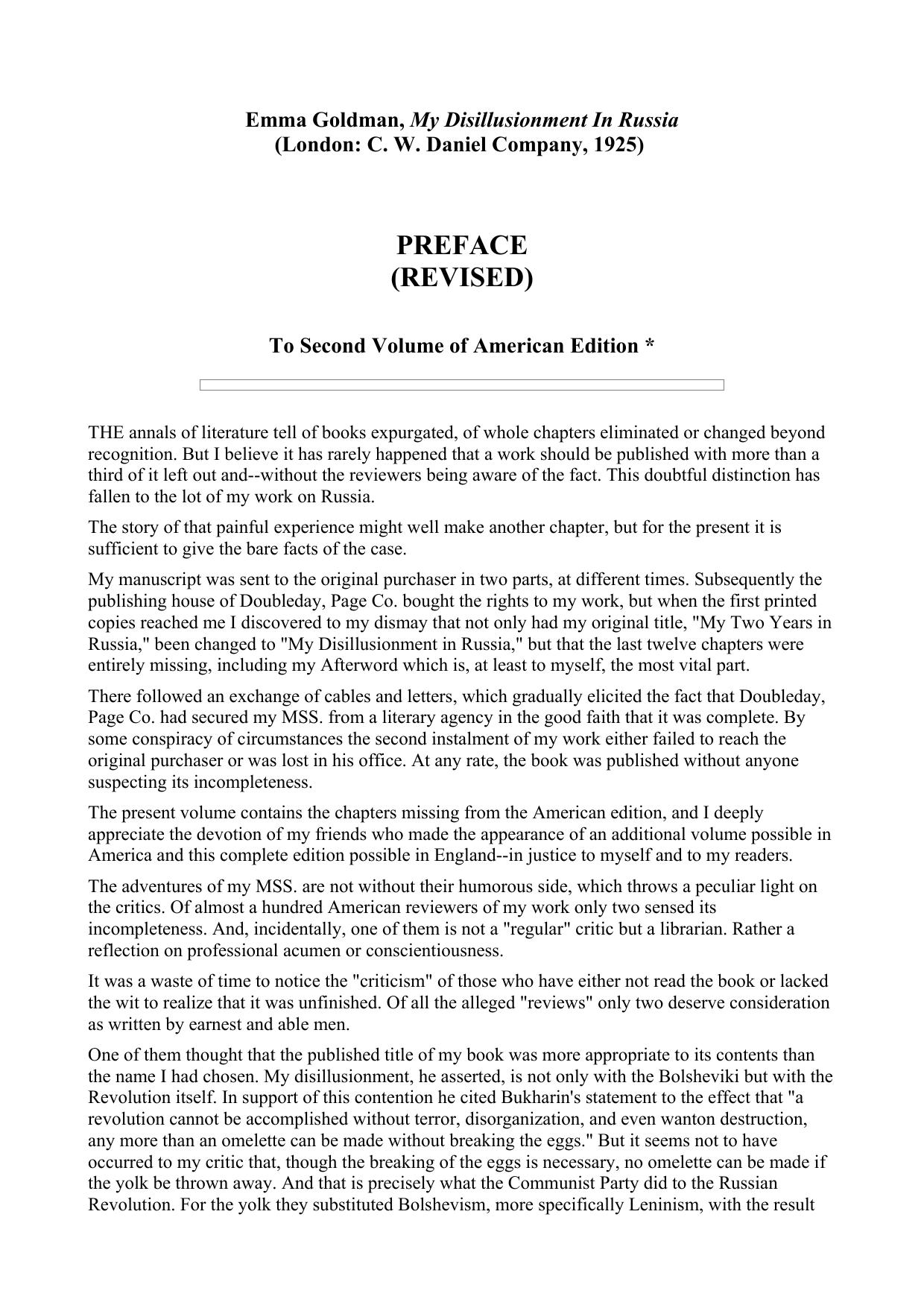My Disillusionment in Russia by Emma Goldman