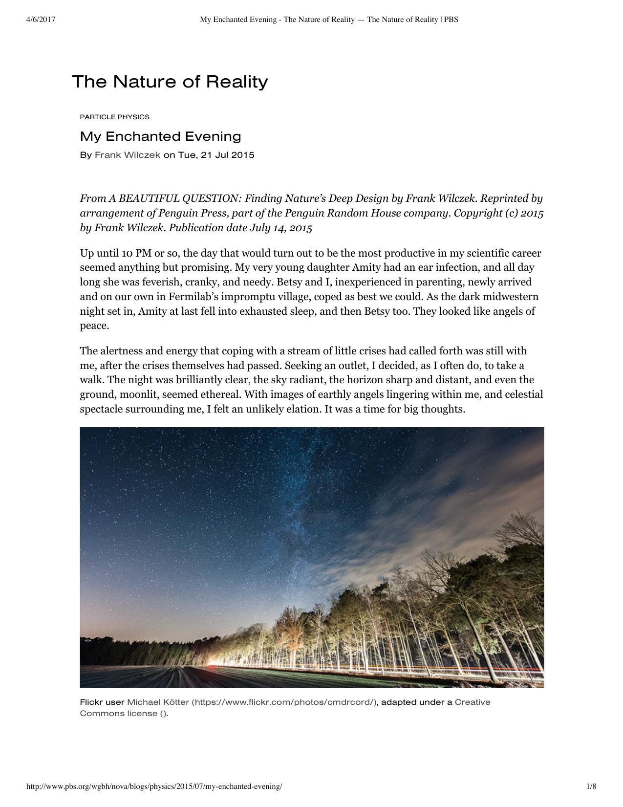My Enchanted Evening - The Nature of Reality â The Nature of Reality | PBS by Anne Dominic