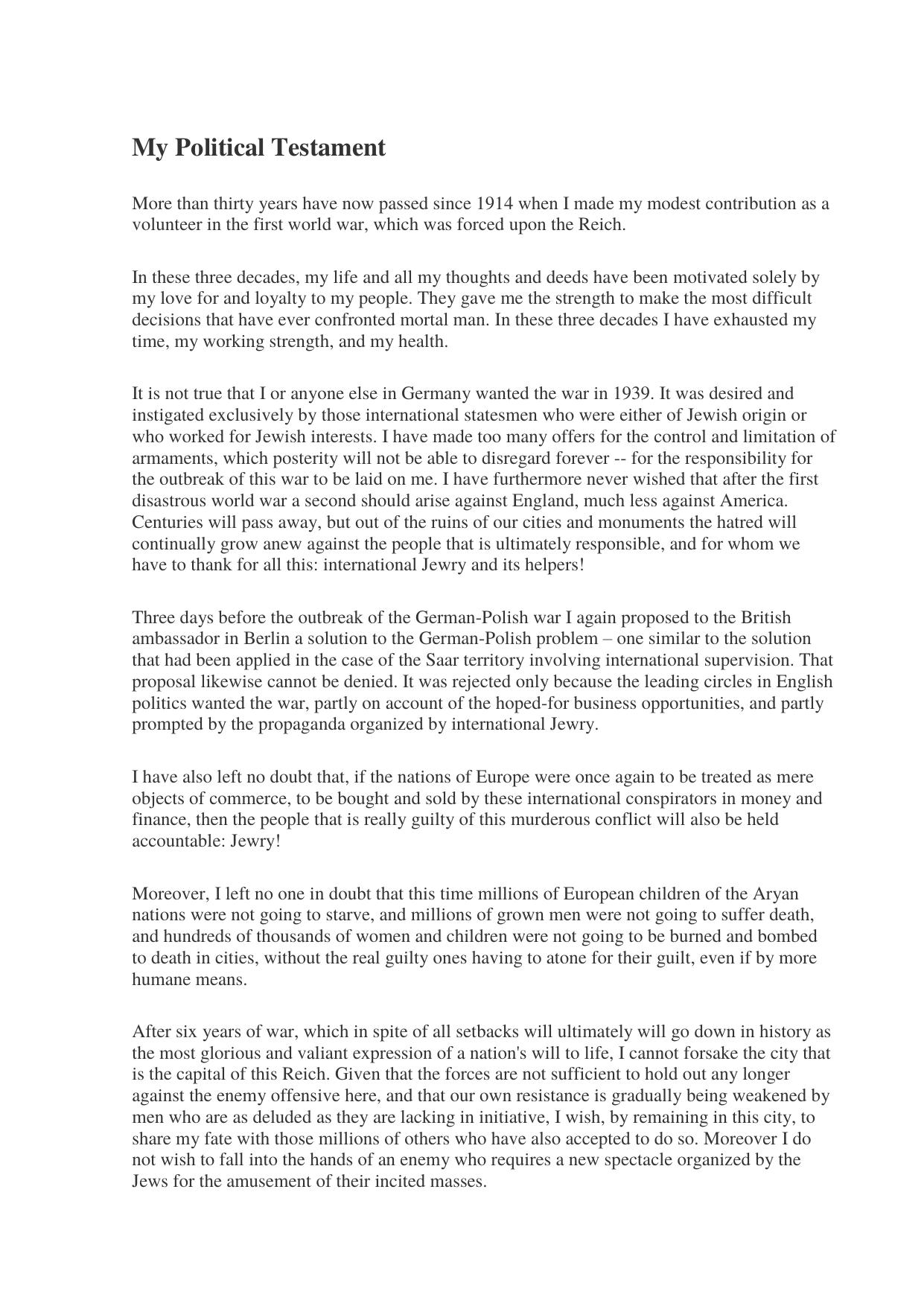 My Political Testament by Adolf Hitler