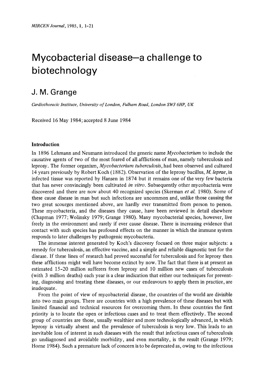 Mycobacterial disease&#x2014;a challenge to biotechnology by Unknown