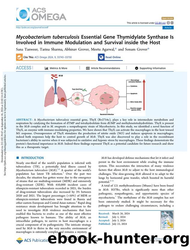 Mycobacterium tuberculosis Essential Gene Thymidylate Synthase Is Involved in Immune Modulation and Survival inside the Host by Sana Tanweer Tarina Sharma Abhinav Grover Meetu Agarwal & Sonam Grover