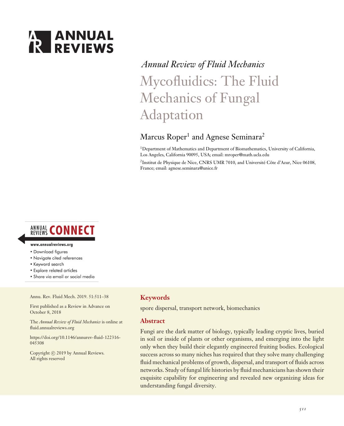 Mycofluidics: The Fluid Mechanics of Fungal Adaptation by Marcus Roper and Agnese Seminara