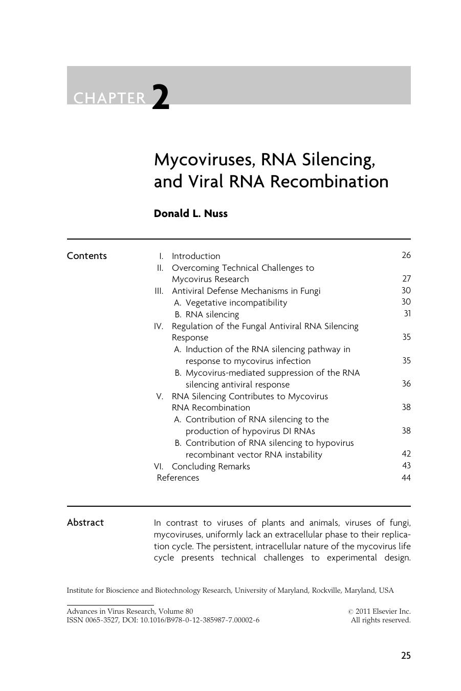 Mycoviruses, RNA Silencing, and Viral RNA Recombination by Donald L. Nuss
