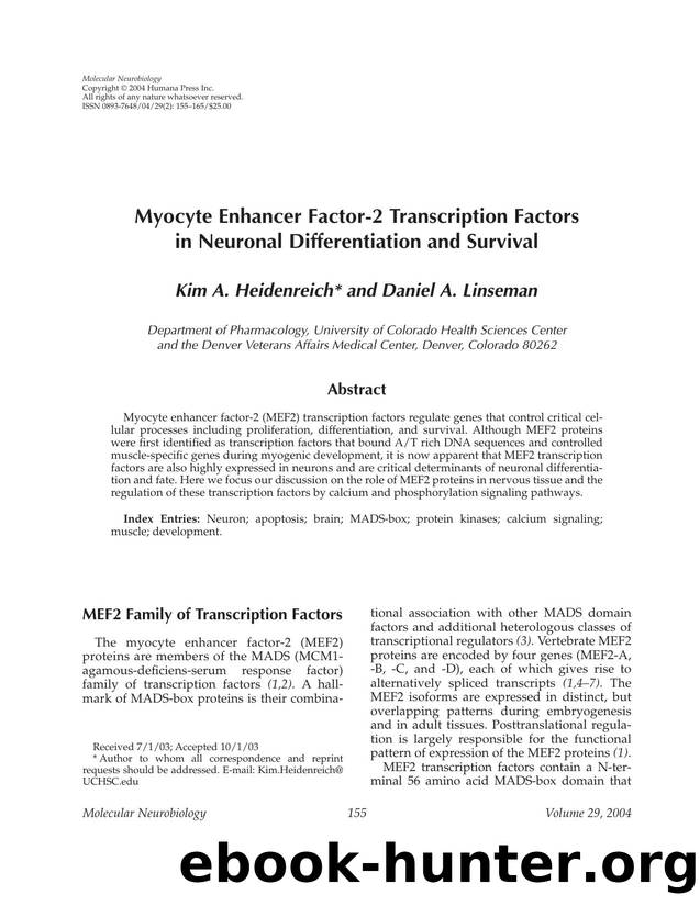 Myocyte enhancer factor-2 transcription factors in neuronal differentiation and survival by Unknown