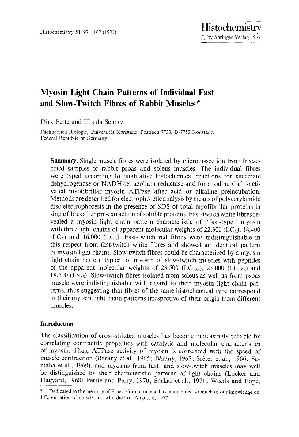 Myosin light chain patterns of individual fast and slow-twitch fibres of rabbit muscles by Unknown