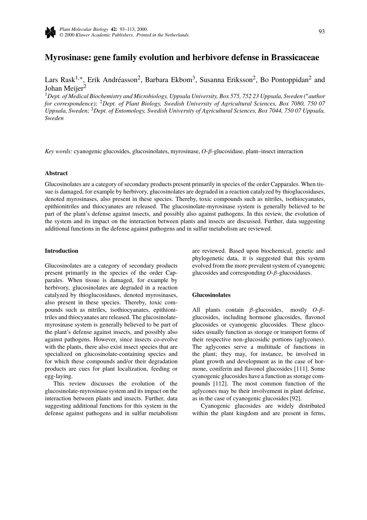 Myrosinase: gene family evolution and herbivore defense in Brassicaceae by Unknown