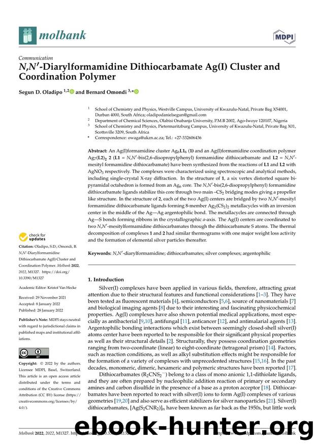 N,N'-Diarylformamidine Dithiocarbamate Ag(I) Cluster and Coordination Polymer by Segun D. Oladipo & Bernard Omondi