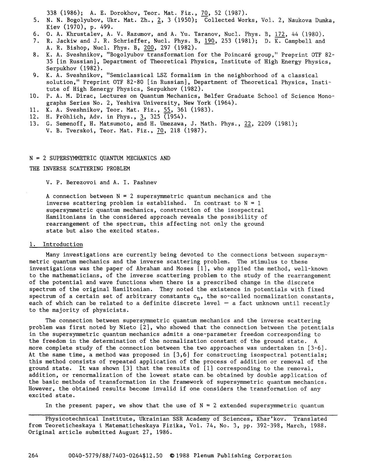 N=2 supersymmetric quantum mechanics and the inverse scattering problem by Unknown