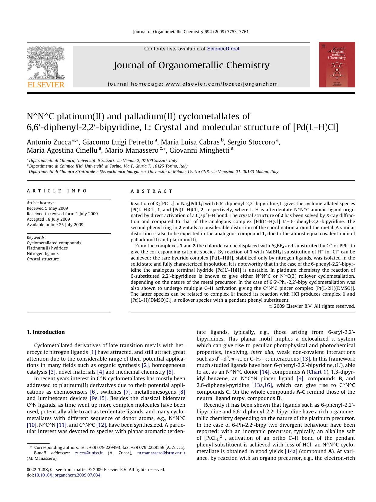 N^N^C platinum(II) and palladium(II) cyclometallates of 6,6′-diphenyl-2,2′-bipyridine, L: Crystal and molecular structure of [Pd(L–H)Cl] by unknow