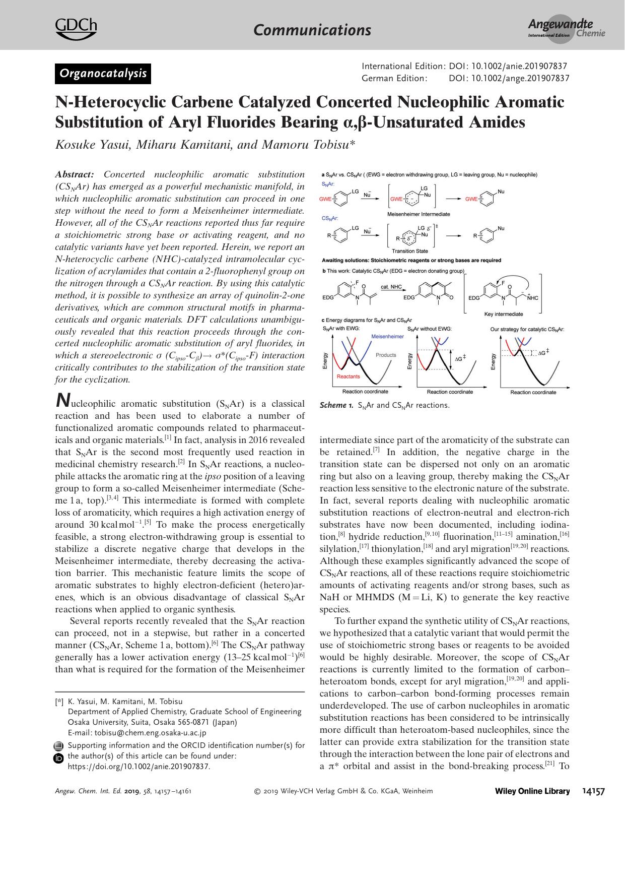 NâHeterocyclic Carbene Catalyzed Concerted Nucleophilic Aromatic Substitution of Aryl Fluorides Bearing Î±,Î²âUnsaturated Amides by Unknown