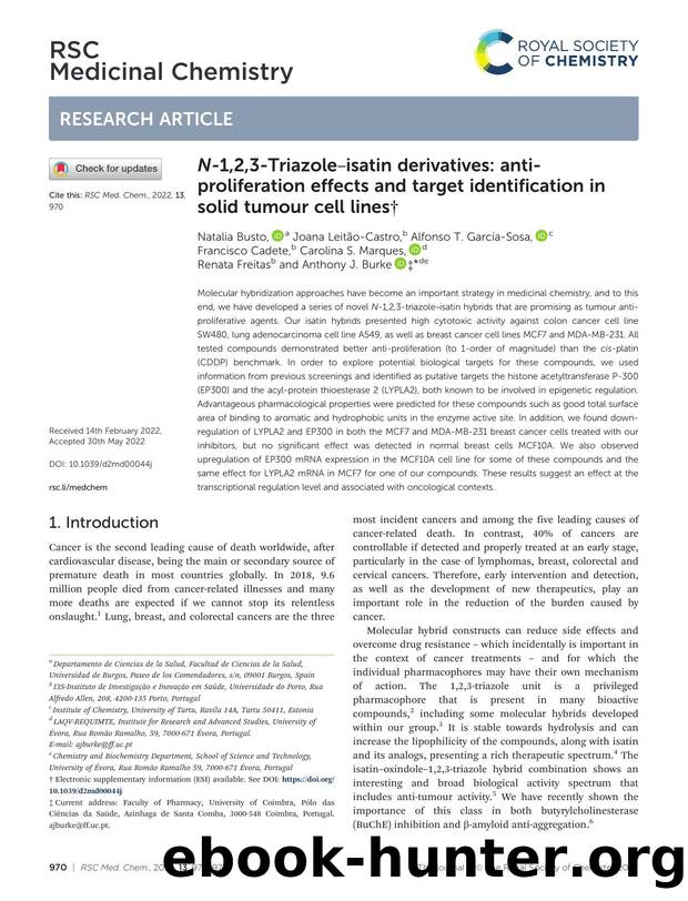 N-1,2,3-Triazoleâisatin derivatives: anti-proliferation effects and target identification in solid tumour cell lines by unknow