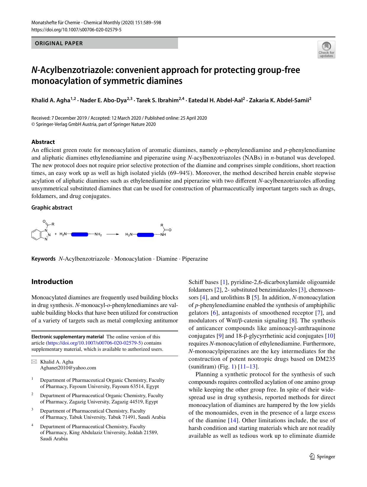 N-Acylbenzotriazole: convenient approach for protecting group-free monoacylation of symmetric diamines by unknow