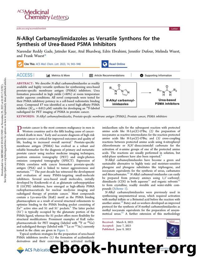 N-Alkyl Carbamoylimidazoles as Versatile Synthons for the Synthesis of Urea-Based PSMA Inhibitors by unknow