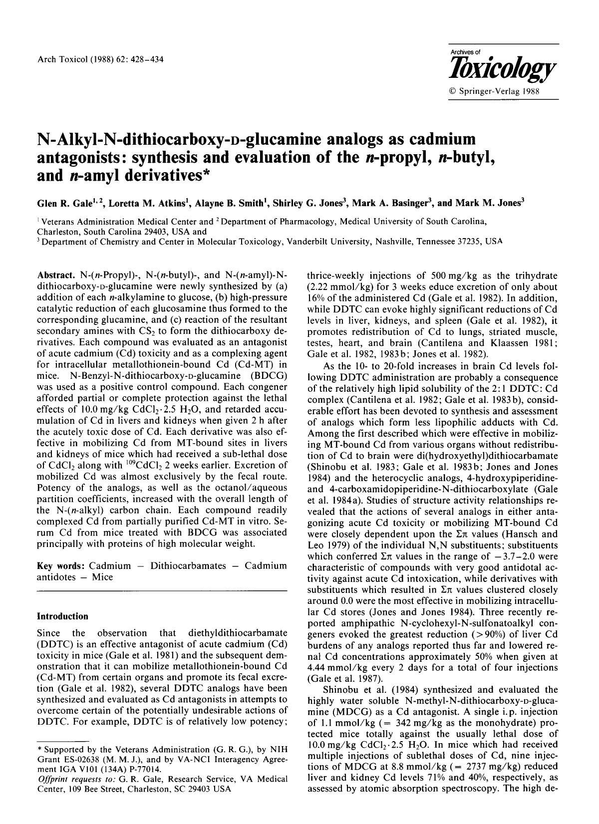 N-Alkyl-N-dithiocarboxy-<Emphasis Type="SmallCaps">d<Emphasis>-glucamine analogs as cadmium antagonists: synthesis and evaluation of the <Emphasis Type="Italic">n<Emphasis>-propyl, by Unknown