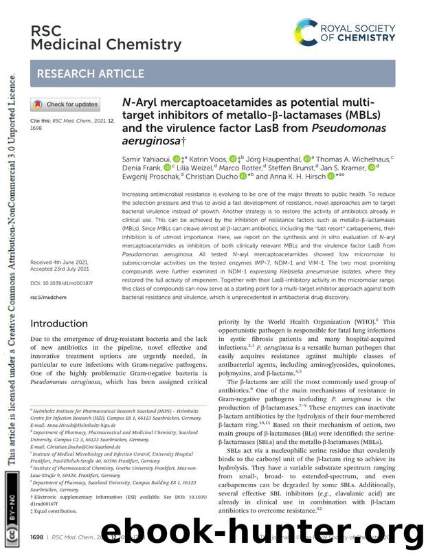 N-Aryl mercaptoacetamides as potential multi-target inhibitors of metallo-Î²-lactamases (MBLs) and the virulence factor LasB from Pseudomonas aeruginosa by unknow