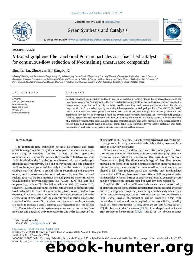 N-Doped graphene fiber anchored Pd nanoparticles as a fixed-bed catalyst for continuous-flow reduction of N-containing unsaturated compounds by Shuaihu Du & Zhuoyuan Bi & Jiangbo Xi