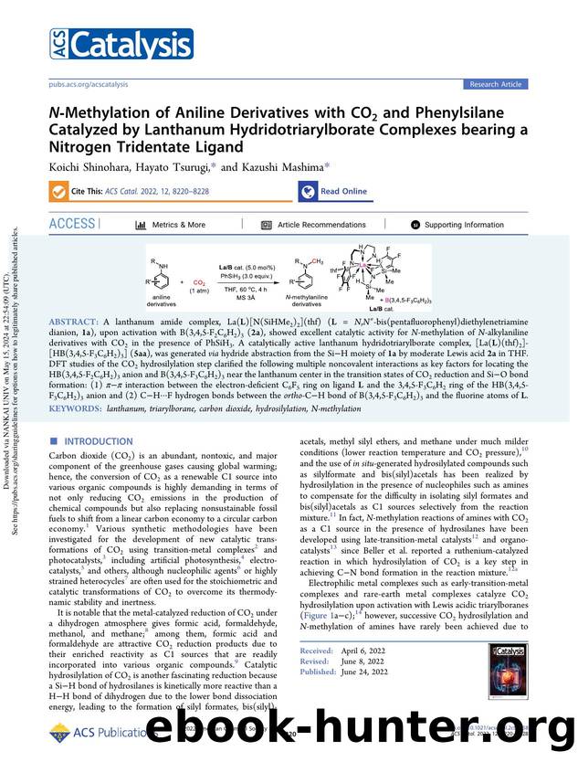 N-Methylation of Aniline Derivatives with CO2 and Phenylsilane Catalyzed by Lanthanum Hydridotriarylborate Complexes bearing a Nitrogen Tridentate Ligand by Koichi Shinohara Hayato Tsurugi & Kazushi Mashima