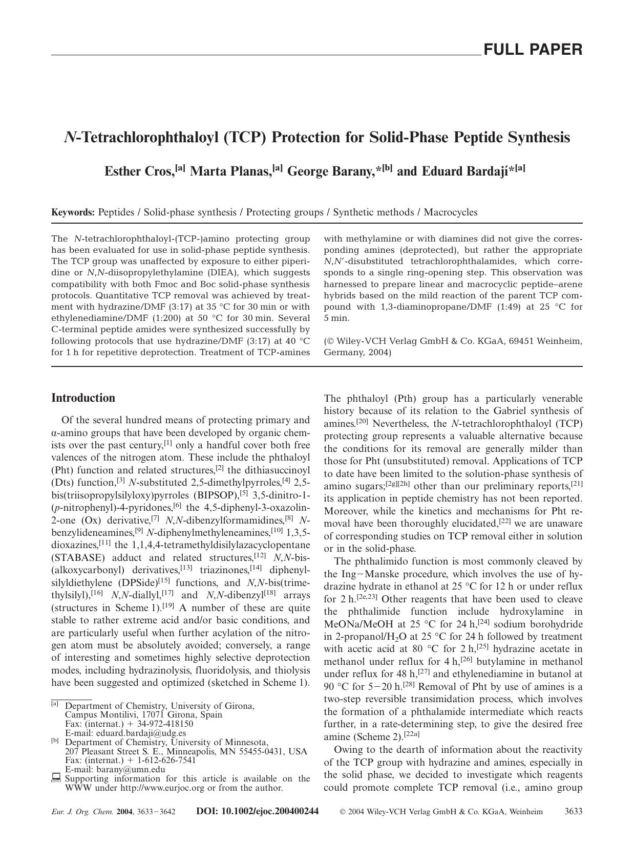 N-Tetrachlorophthaloyl (TCP) Protection for Solid-Phase Peptide Synthesis by Unknown