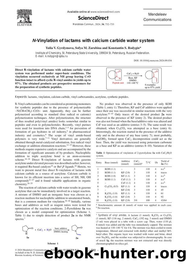 N-Vinylation of lactams with calcium carbide water system by Yulia V. Gyrdymova