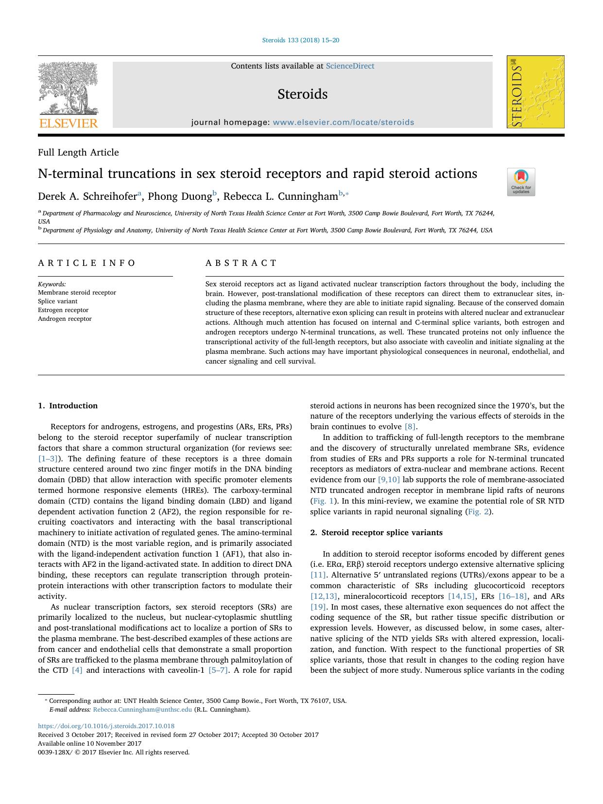 N-terminal truncations in sex steroid receptors and rapid steroid actions by Derek A. Schreihofer & Phong Duong & Rebecca L. Cunningham