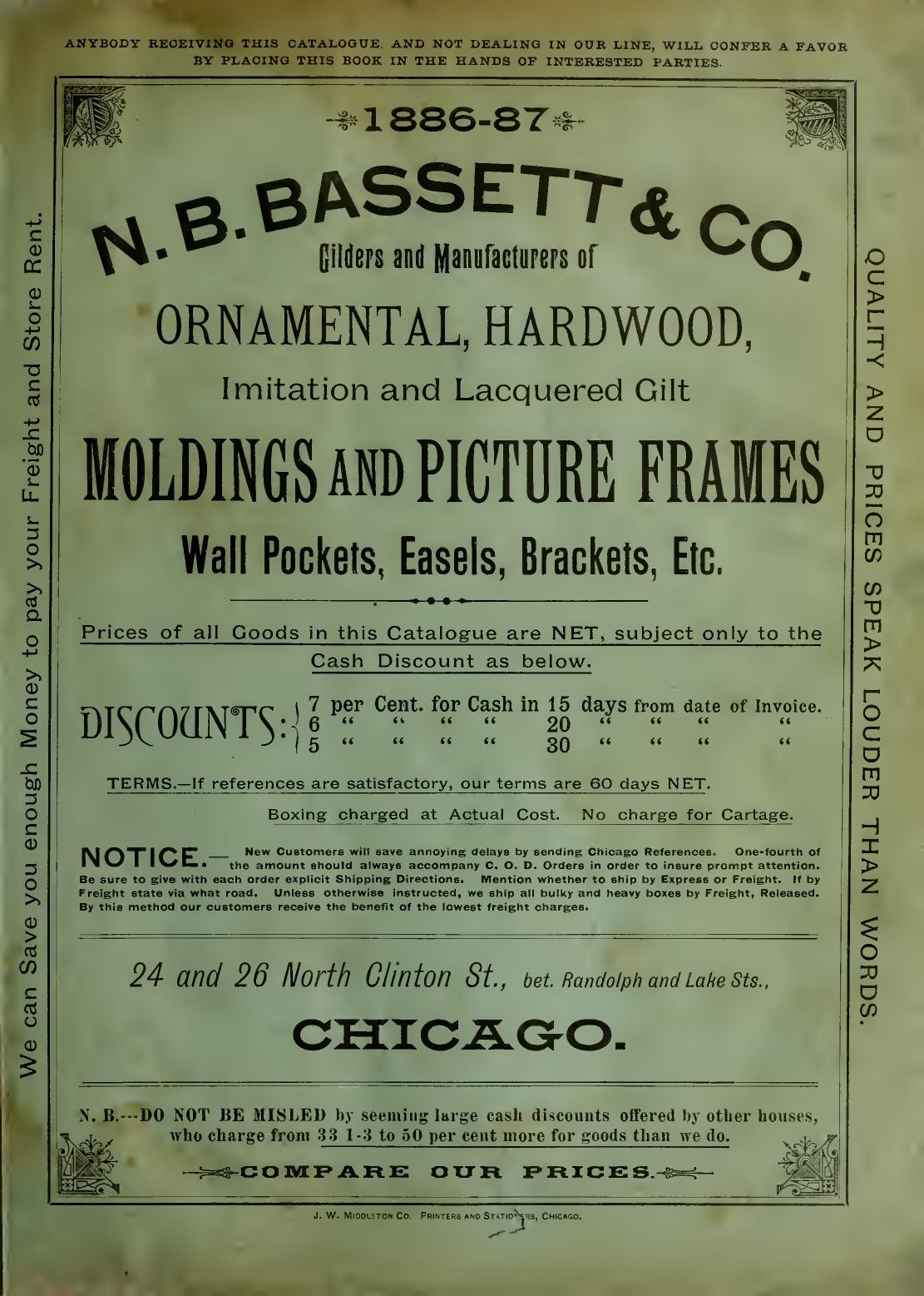 N. B. Basset and Co. gilders and manufacturers of ornamental hardwood imitation and lacquered guilt moldings and picture frames N. B. Basset and Co. by N.B. Bassett & Company (Chicago Ill.)