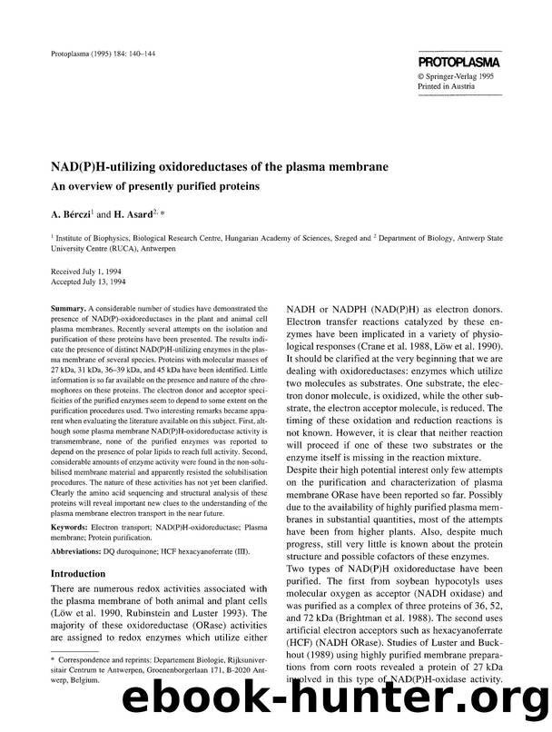 NAD(P)H-utilizing oxidoreductases of the plasma membrane An overview of presently purified proteins by Unknown
