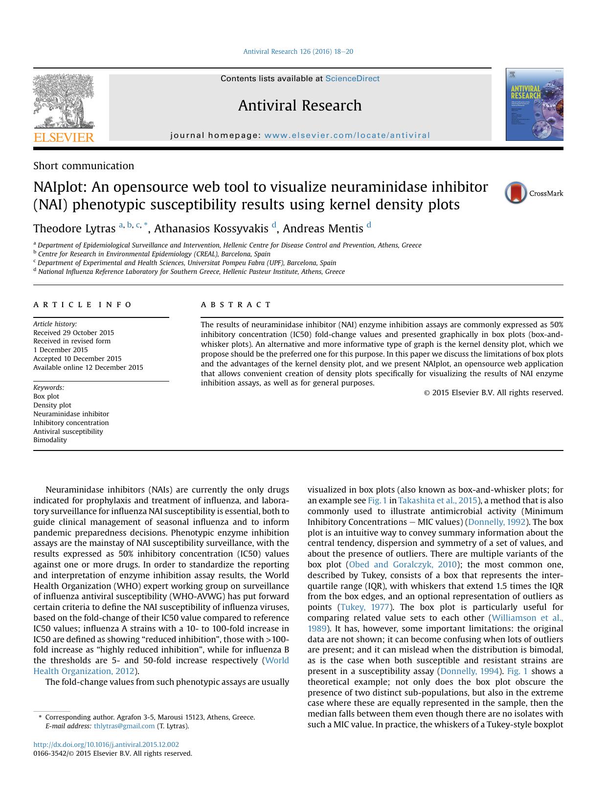 NAIplot: An opensource web tool to visualize neuraminidase inhibitor (NAI) phenotypic susceptibility results using kernel density plots by Theodore Lytras & Athanasios Kossyvakis & Andreas Mentis