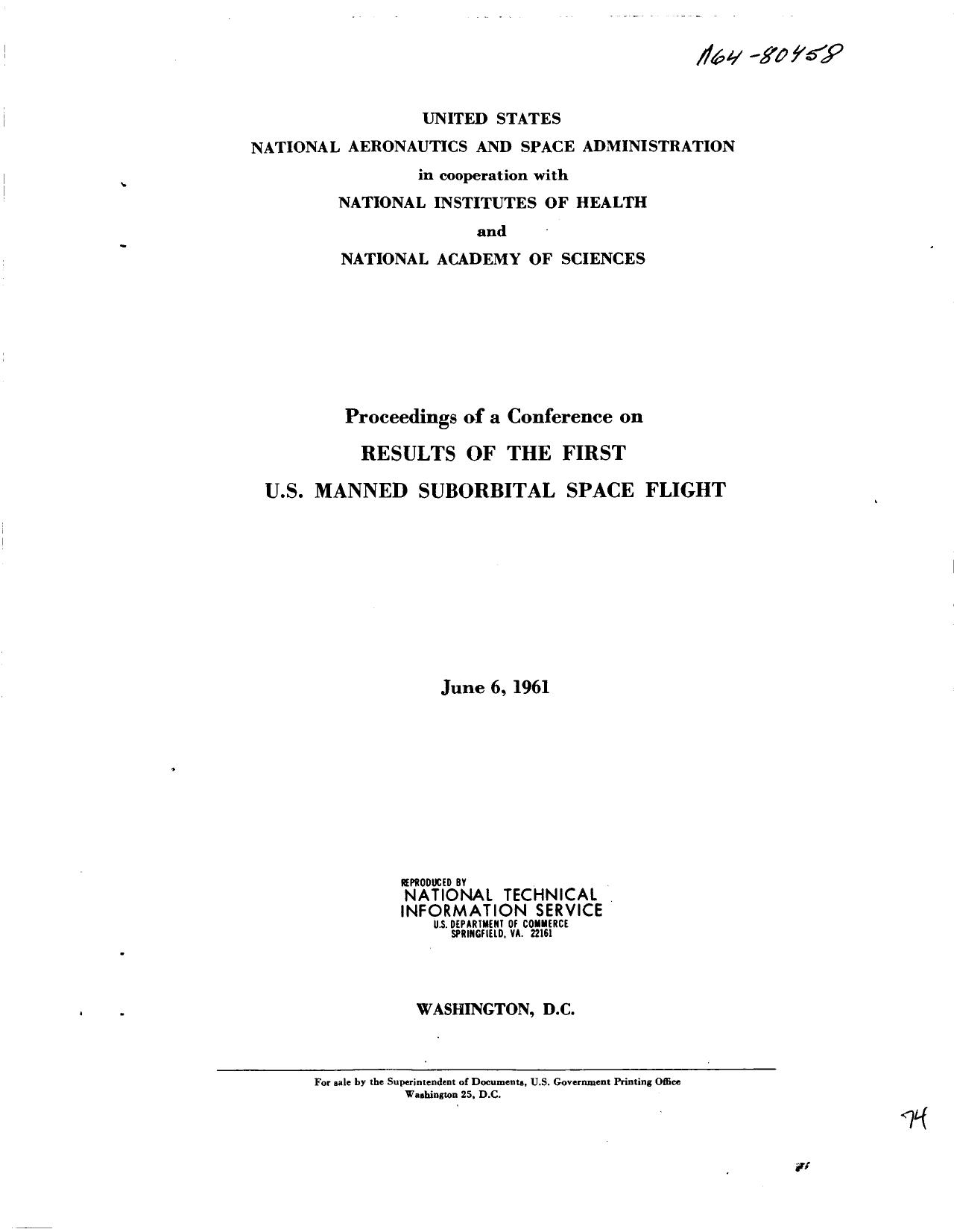 NASA Mercury Redstone 3 Freedom 7 Mission Report by Unknown