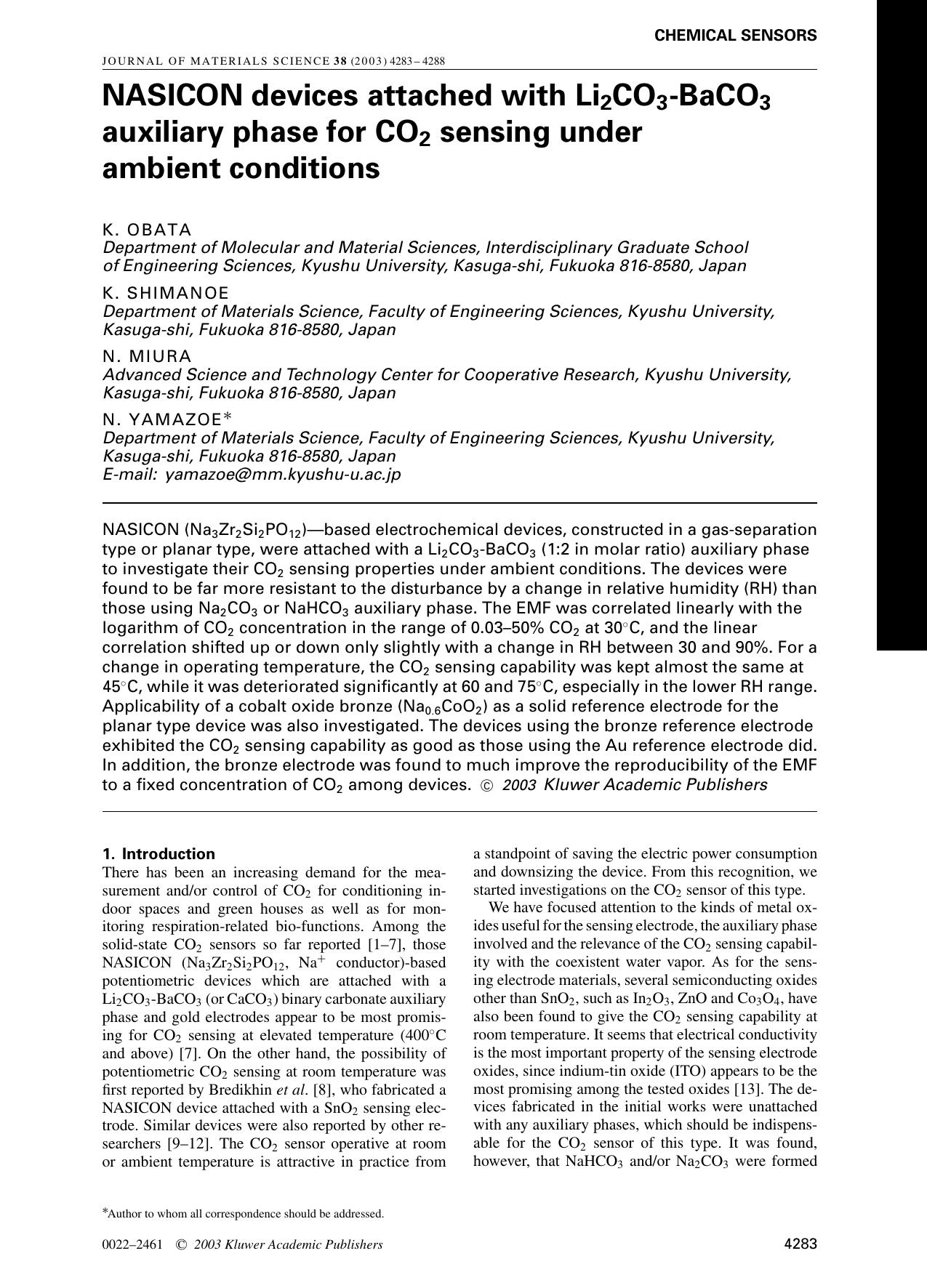 NASICON devices attached with Li<Subscript>2<Subscript>CO<Subscript>3<Subscript>-BaCO<Subscript>3<Subscript> auxiliary phase for CO<Subscript>2<Subscript> sensing under ambient conditions by Unknown