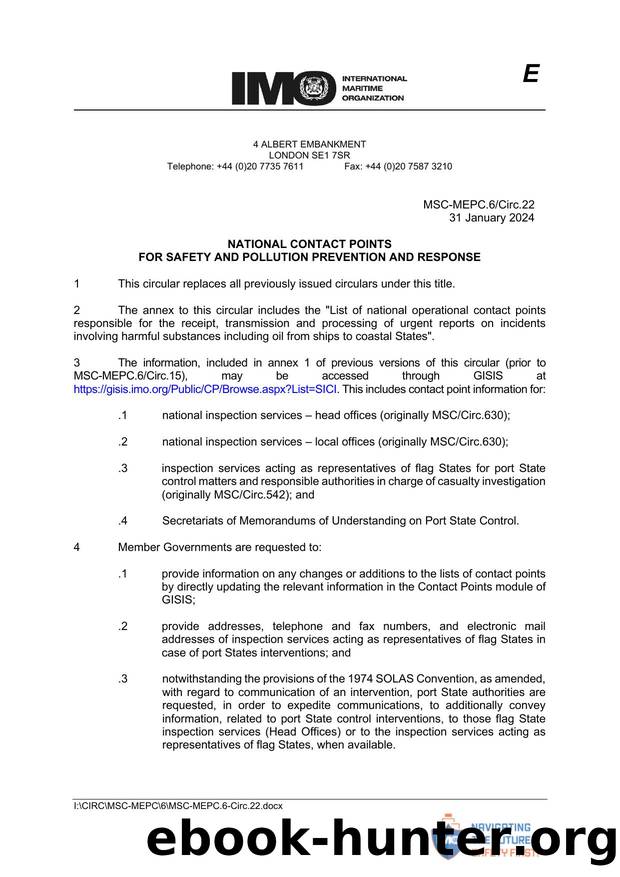 NATIONAL CONTACT POINTS FOR SAFETY AND POLLUTION PREVENTION AND RESPONSE by Colleen O'Hagan