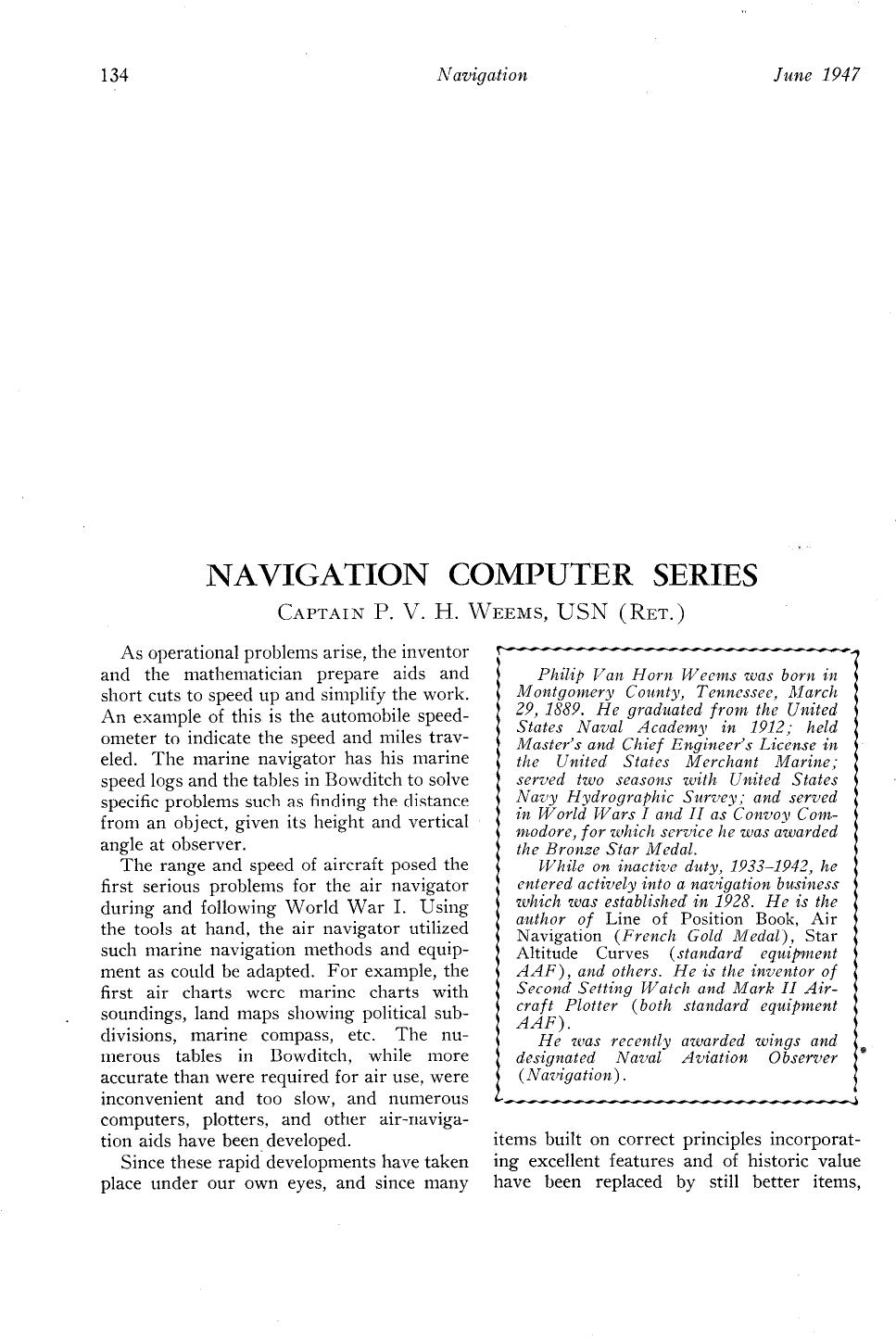 NAVIGATION COMPUTER SERIES by Captain P.V.H. Weems