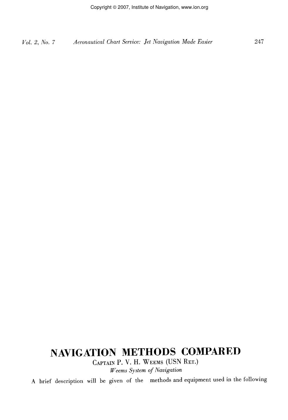 NAVIGATION METHODS COMPARED by P. V. H. WEEMS